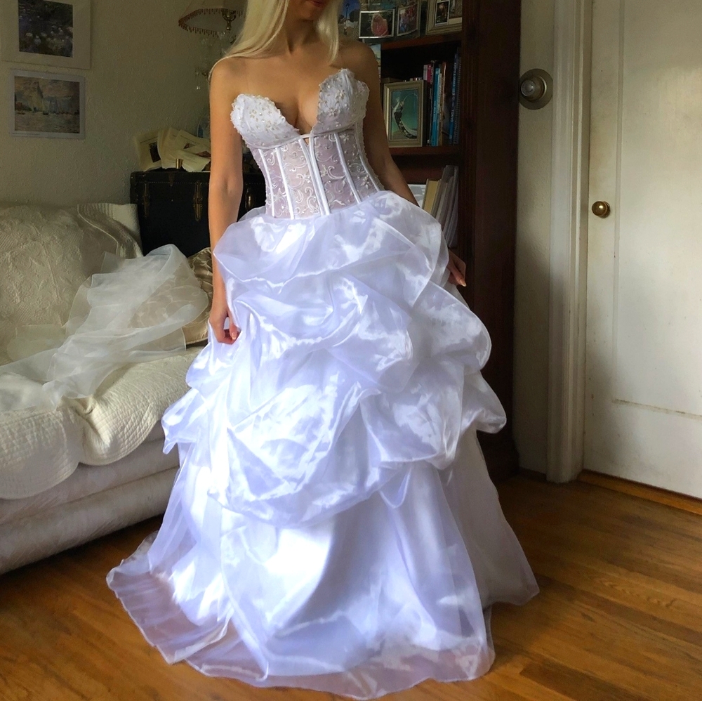 Illusion bodice ballgown wedding dress